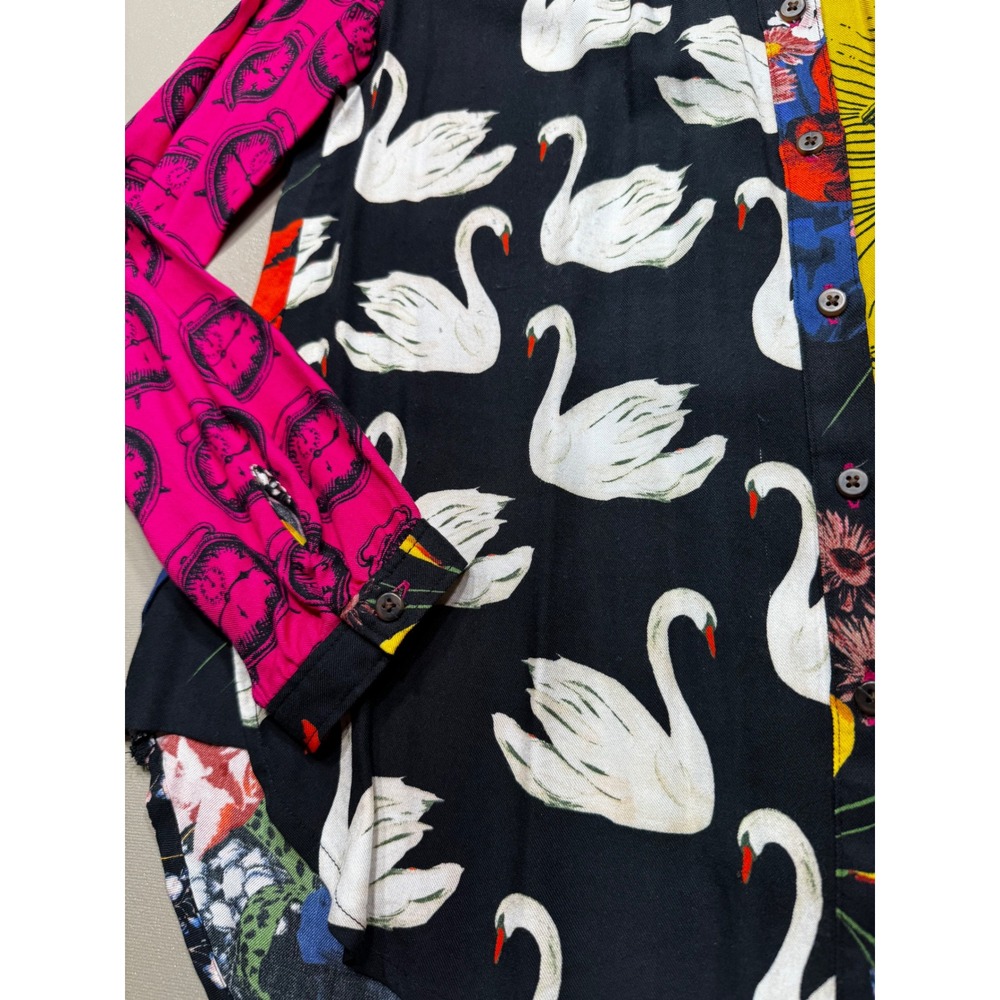Maeve Anthropologie Mixed Print Patchwork Swan Clock Button Down Shirt *note - Picture 2 of 11